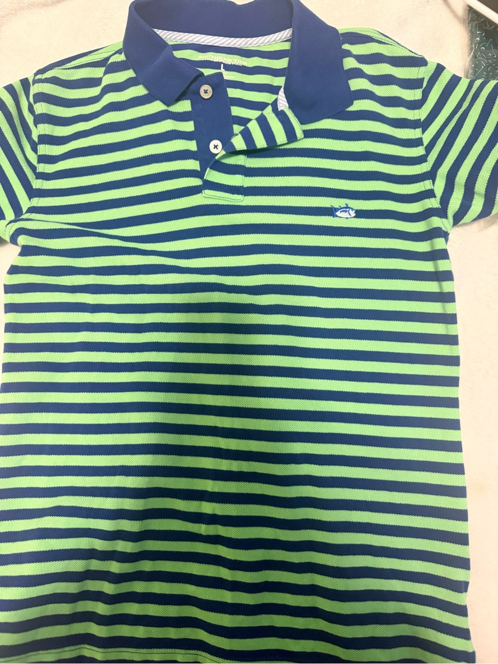 Southern Tide Boys Navy & Green Stripe Polo